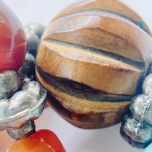 Y2K Carnelian Howlite Glass Wood Boho Artisan Chunky Beaded Necklace 27" - Picture 11 of 11